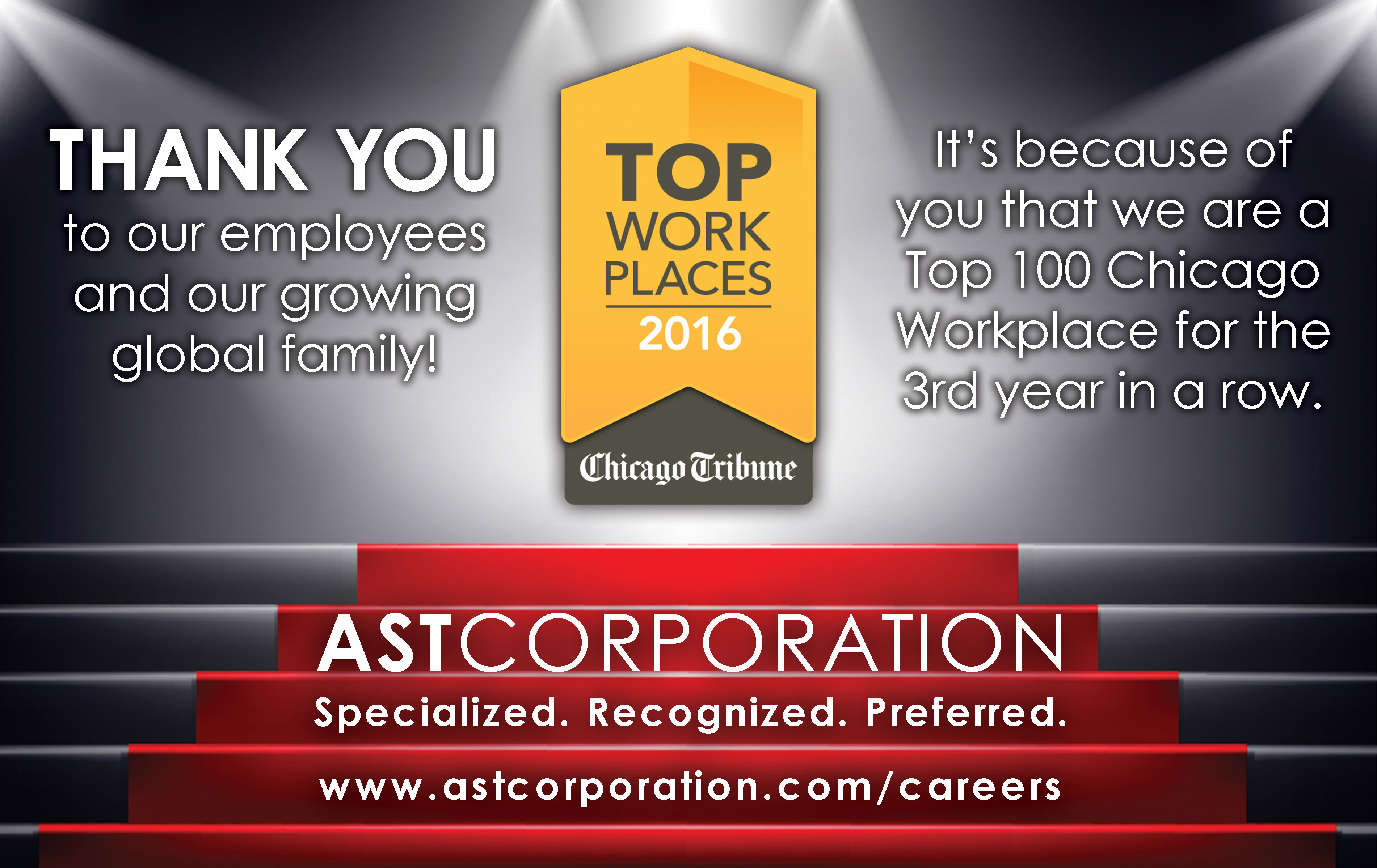 AST Named a Chicago-Area Top Workplace for Third Year in a Row!